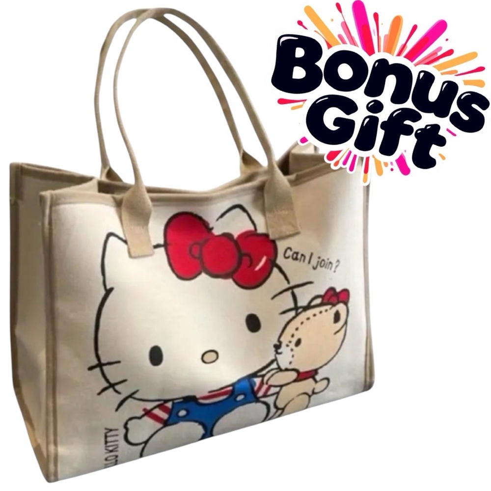 Sanrio Hello Kitty Large Canvas Tote Bag with Zip Top Closure & Gift